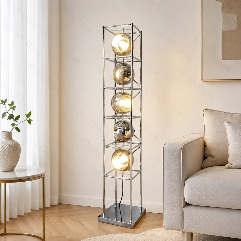 Lighting Decoration Ideas - クリエイティブなバウハウスフロアランプ、クロムメタルLEDスタンディングライト、リビングルームや別荘の装飾に
