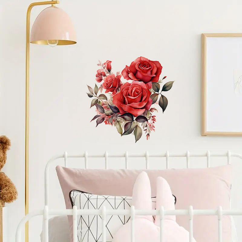 T2345 #   美しい赤いバラのステッカー リビングルー - Lighting Mcqueen Bedroom Decor のレビューと価格