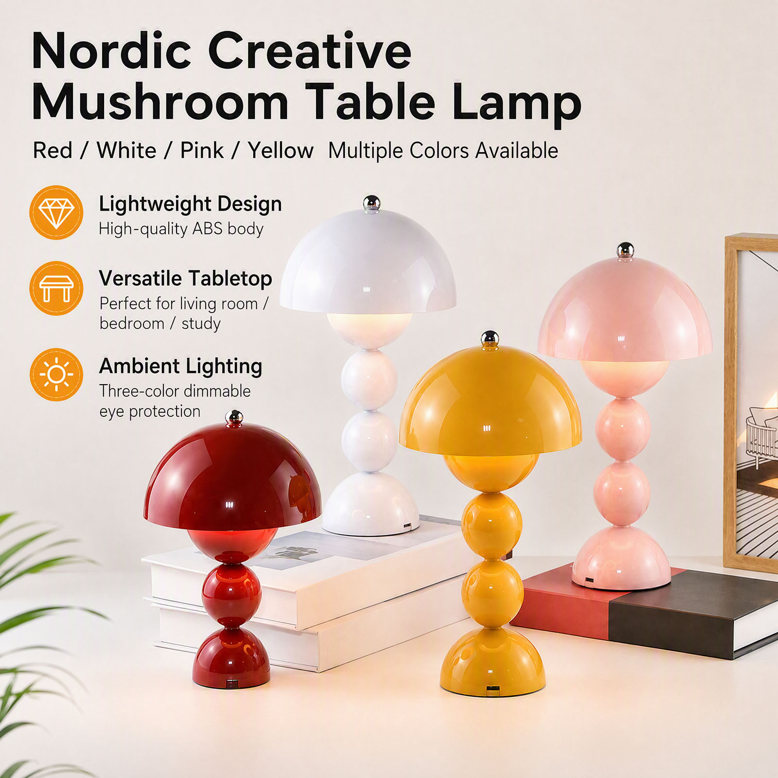 きのこ型の花柄テーブルランプ。USB充電式LEDデスクライト - Decor Lighting Lamps のレビューと価格