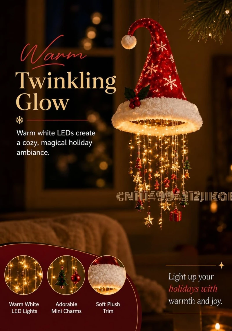 ライト付きのサンタ帽型シャンデリア。屋内・屋外で使用できるク - Lighting Christmas Decor のレビューと価格