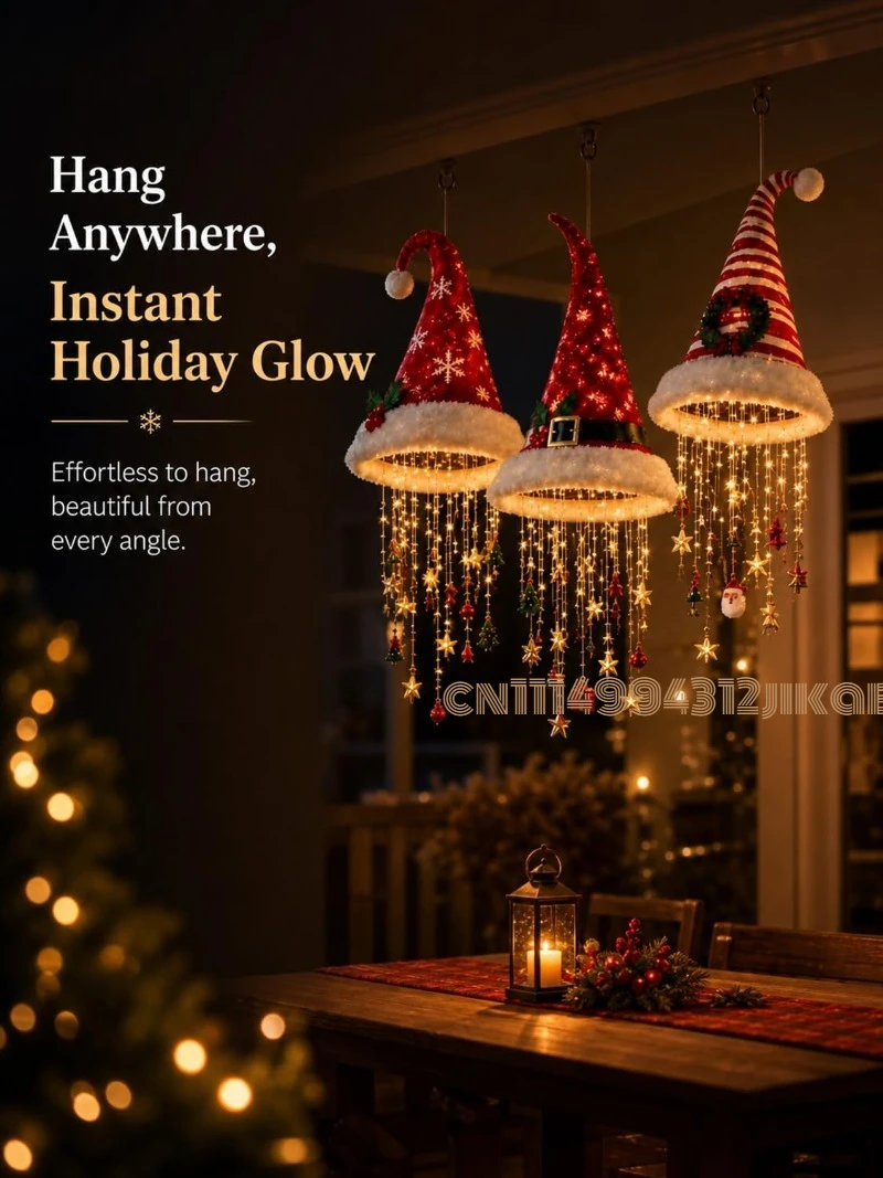 ライト付きのサンタ帽型シャンデリア。屋内・屋外で使用できるク - Lighting Christmas Decor のレビューと価格