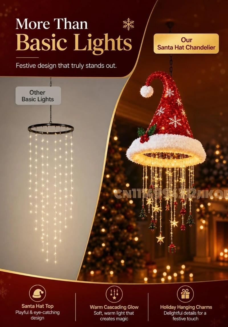 ライト付きのサンタ帽型シャンデリア。屋内・屋外で使用できるク - Lighting Christmas Decor のレビューと価格